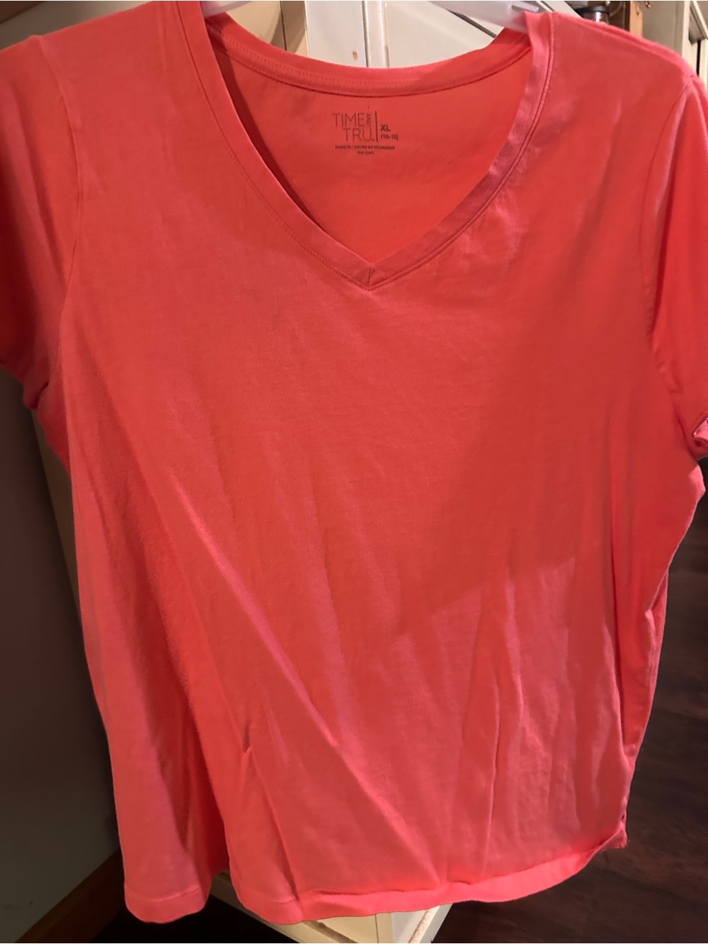 Time and Tru Coral V-Neck Short Sleeve Tee